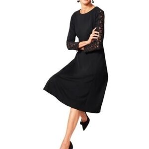 The Talbots Classics Lace Sleeve Ponte Fit & Flare 3/4 Sleeved Dress size 10p